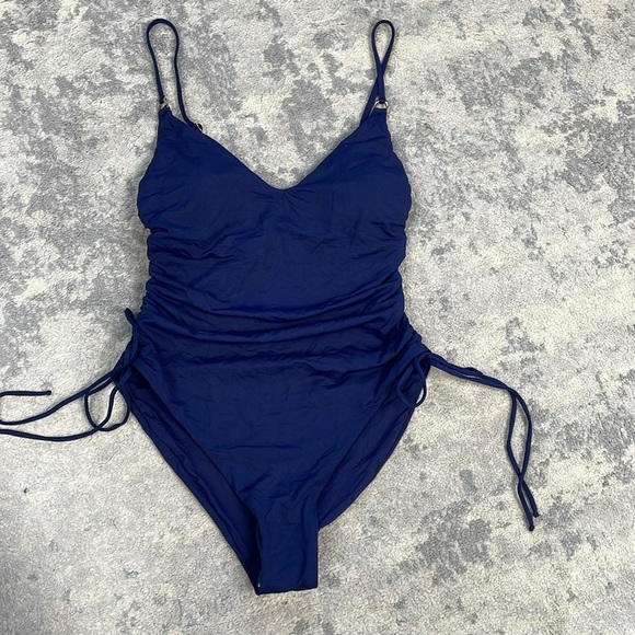 New Melissa Odabash Havana Navy Blue One Piece Swim Suit Ruched Sz 6 - Picture 10 of 14